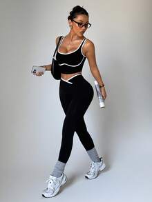 Slayform Conjunto de ropa deportiva de yoga sin costuras de color contrastante para mujer - Multicolor - Ver 5