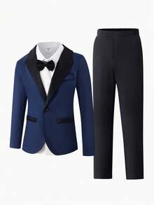 SHEIN Bộ vest nam 2 món/bộ vest vừa vặn, lịch lãm, phù hợp cho công việc, đám cưới, tiệc tùng, lễ kỷ niệm, biểu diễn. Chất liệu vải mềm mại và chắc chắn được lựa chọn, thoải mái và thân thiện với làn da. Áo khoác có họa tiết jacquard thêu bóng màu đen, thanh lịch và thời trang. Thiết kế đơn giản và rộng rãi, thời trang, có thiết kế túi ngực đơn giản, thời trang và rộng rãi. Nút chất lượng cao được lựa chọn, chịu nhiệt và chống mài mòn, có độ bóng mịn làm nổi bật nét quyến rũ khôn ngoan và trưởng thành. Bộ vest nam này là trang phục phải có cho bé trai lớn, thể hiện phẩm chất lãng mạn trưởng thành của quý ông. Phù hợp cho các buổi đi chơi công tác hàng ngày, lễ kỷ niệm, tụ tập bạn bè, tiệc tùng, tiếp khách, dạ tiệc, biểu diễn, sinh nhật, đám cưới, lễ tốt nghiệp, đám cưới, khách dự tiệc cưới, cậu bé đưa thư, cậu bé đeo nhẫn và mặc trong mọi mùa. - Màu xanh hải quân - Xem 8