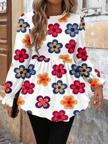 SHEIN LUNE Cămașă simplă casual pentru femei, cu imprimeu floral vintage, potrivită pentru serviciu, naveta, ieșiri, întâlniri, elegantă, toamnă/iarnă - Multicolor - Vizualizare 5