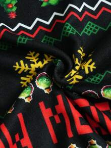 2件套男童像素圣诞机器人印花长袖上衣和紧身裤睡衣套装 - 黑色 - 查看 4