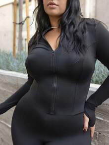 Truni Plus Size Casual Lightweight Yoga Jacket And Flare Pants 2 Pieces Set