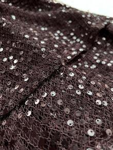 Rustia 棕色露背渔网亮片性感迷你连衣裙，Y2K，迷人，无袖深 V 领性感网眼双层荷叶边下摆，夏季 - 棕色 - 查看 8