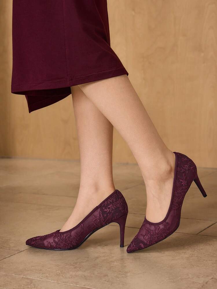 SEXY LACE MESH POINTED TOE STILETTO HIGH HEEL PARTY SHOES FOR CHRISTMAS SPRING SHOES