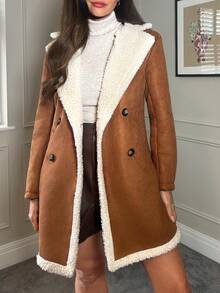 SHEIN Clasi Damen Flauschige Patchwork Knopfleiste einfache Lässig Regeljacke für Herbst/Winter