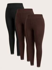 SHEIN Essnce Plus Size Women's Leggings 3 Pieces, Black Tights,Warm Women Leggings,Pants Women Tights,Winter Leggings Women Bottoms Women Leggings - Multicolor - View 2