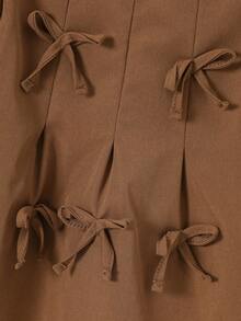 SHEIN Playful Pals Bộ 2 món/Bộ áo nơ trang trí thời trang & ngọt ngào cho bé gái + quần ống rộng, Xuân/Thu - màu nâu - Xem 7