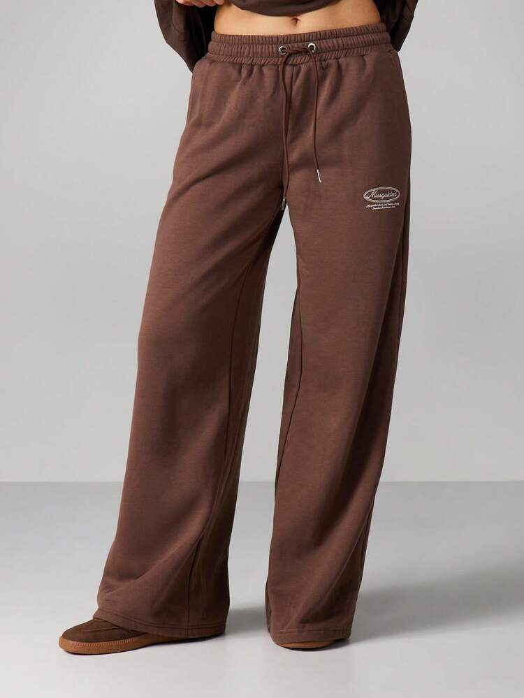 MISSGUIDED Wide Leg Joggers Sweatpants With Drawstring Elastic Waist Comfortable Lounge Pants