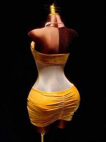Amplova Women's Mustard Yellow Velvet Mini Skirt,Y2K 70s &Avant-Garde Ruched Waist,Suitable For Summer Party,Christmas,Gala,New Year&Thanksgiving - Champagne - View 16