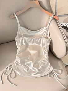 SHEIN PETITE 女式白色褶皱围脖领吊带背心 - 白色 - 查看 2