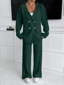 EURMUSE Handmade Stitch Embroidery Sweater And Pant Knit Set - Dark Green - View 6