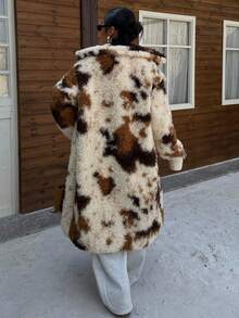 Muchica 女式新款牛纹仿皮草中长款夹克，秋冬 - 彩色 - 查看 2