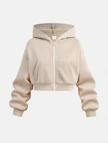 Girlism Tween Girls Knit Hooded Zip-Up Sweatshirt And Sweatpants Set, Casual Loungewear, Autumn/Winter - Apricot - View 8