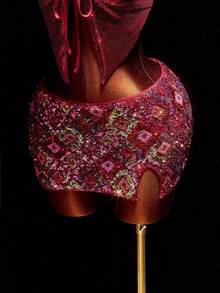 Amplova 女式圣诞派对低腰几何亮片迷你裙 - 彩色 - 查看 2