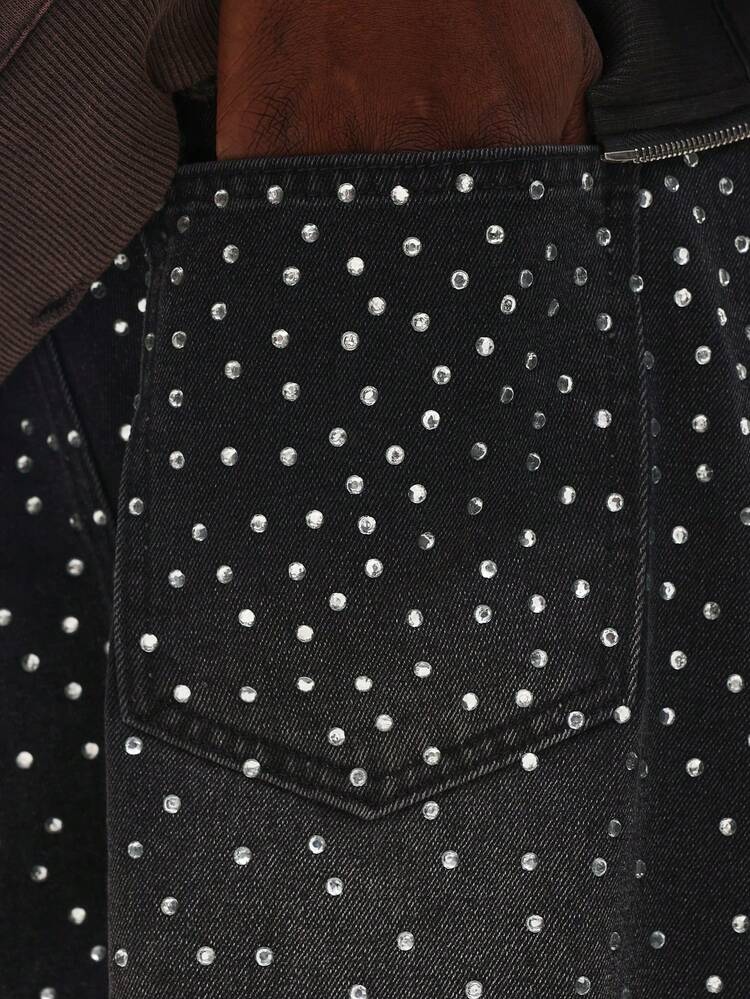 Wide Leg Sparkle Rhinestone Studded Jeans