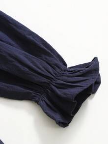 فستان فتاة مراهقة بياقة مكشكشة وعقدة للزينة، بتصميم مريح وغير رسمي - الأزرق - مشاهدة 4