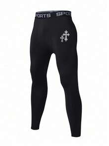 Manfinity Sport Corelite Conjunto deportivo de pantalón y top de manga larga con estampado minimalista para hombre