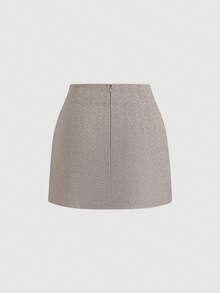 Sweetra Falda ajustado plisada de color apagado vintage, falda sexy y elegante para fiestas y uso casual para damas urbanas - Caqui - Ver 2