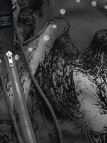 ROMWE MEN Goth 春季休闲男士十字字母印花连帽拉链长袖卫衣，适合冬季穿着，Y2K风格 - 灰色 - 查看 5