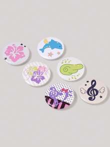 ROMWE Kawaii 6枚动漫徽章，图案包括花朵、翅膀、音符、波点和星星