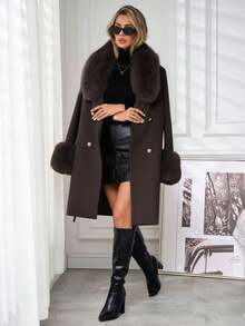 Lavishia Women's Solid Color Minimalist Daily Wear Long Sleeve Collar Coat,Fall,Fall Clothes For Women,Women's Winter Clothes - Coffee Brown - View 3