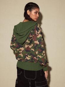 ROMWE Avant 街头时尚迷彩宽松针织连帽女式长袖夹克 - 彩色 - 查看 3