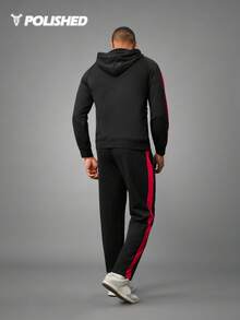 Manfinity Sport Corelite Men's Casual Graphic Print Contrast Side Seam Zip-Up Drawstring Hoodie And Sweatpants Set Gym Suits Men Sports Sets Gym Set Workout Set - Black - View 2