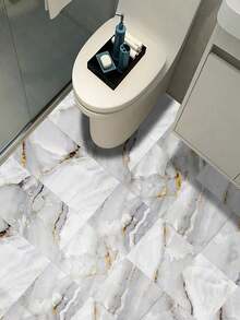 10pcs Self-Adhesive PVC Decorative Floor Stickers, 2D Flat Golden Texture Faux Marble Pattern Wall Stickers, Wallpaper, Tile Stickers For Wall, Floor Decoration, Suitable For Kitchen, Living Room, Bathroom, Bedroom And Other Home Decor - Multicolor - View 7