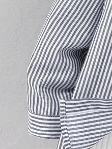 Kids Boy Casual Stand Collar Button Shirt, Striped Shirt, Basic Top, Back To School, Suitable For Garden, Beach, Birthday - Blue - View 5