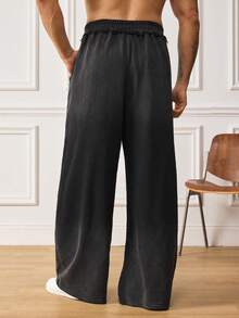 EASEVO 大码男士休闲黑色水洗喷漆马匹运动裤，春秋季 - 黑色 - 查看 2