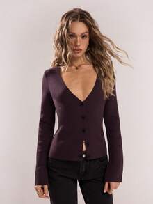 SHEIN BAE Damen Lässig einfarbiger Slim Fit Cardigan, Herbst, Winter, gemütlich Herbst und Winter, Weihnachten, Neujahr, Thanksgiving, Party, dunkelvioletter Slim Fit Cardigan