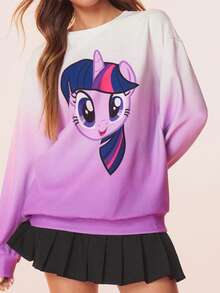 My Little Pony X SHEIN 女式休闲渐变色独角兽印花运动衫，秋季 - 紫色 - 查看 1