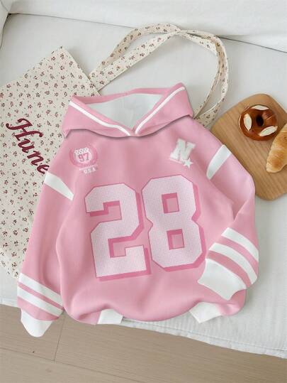 SHEIN EZwear 女士休闲街头风宽松卫衣，撞色设计，适合秋冬季穿着