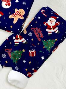 SHEIN Pijama de niño pequeño de ajuste ceñido con cuello redondo acogedor de manga larga, con diseños minimalistas clásicos de Navidad, como estrella, árbol de Navidad, dibujos animados y ciervos navideños, adecuado para otoño/invierno - Multicolor - Ver 5