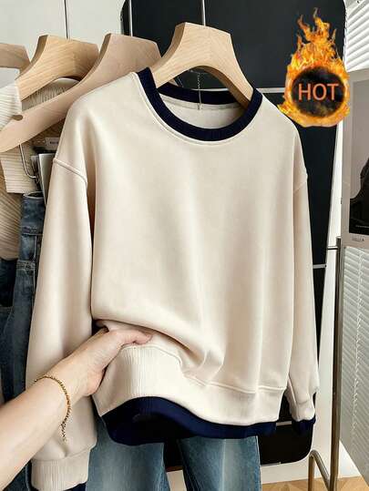 Franclia 经典撞色仿两件式宽松圆领女式卫衣