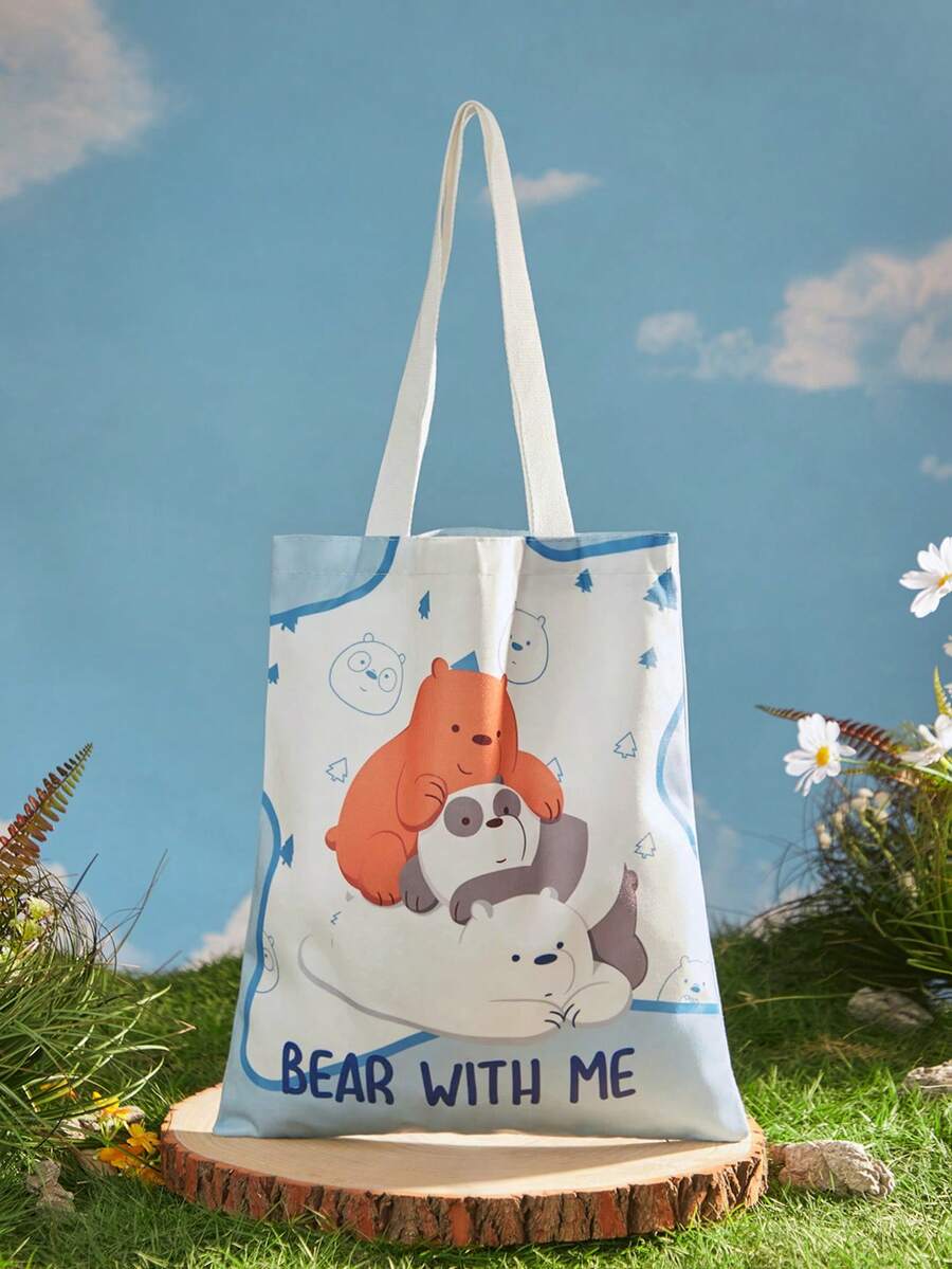 We Bare Bears X SHEIN حقيبة يد محمولة متعددة الاستخدامات وجميلة بطبعات الحروف والرسوم الكرتونية للنساء - كرتون - مشاهدة 1