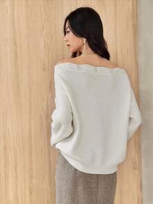 Dazy-Less Jersey de punto con hombros descubiertos, casual y de moda para otoño/invierno - Blanco - Ver 2