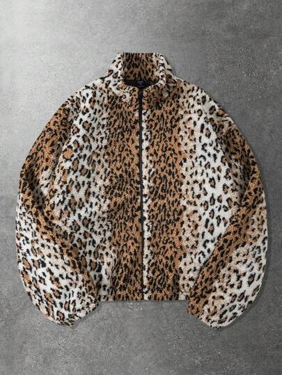 Street Life Veste manteau à imprimé léopard à manches longues pour homme