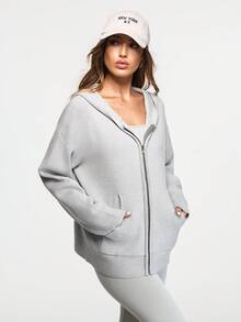 Eassivo Eassivo 休闲常规宽松长袖连帽卫衣 - 灰色 - 查看 5