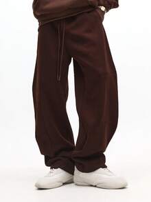 SUMWON Drop Crotch Sweatpants With Seaming Detail Relaxed Fit Casual Drawstring Pants Lounge Comfort Wear Fall Winter Plain - Brown - View 1