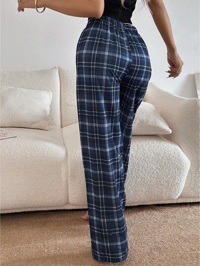 Dream Adore Plaid Print Elastic Waist Straight Leg Lounge Pants, view 2