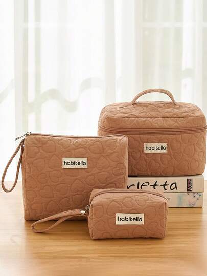 1/2/3 Piezas Nueva bolsa de maquillaje de tela Oxford de alta calidad, de gran capacidad, portátil y conveniente para viajes, bolsa de lavado y almacenamiento, bolso con patrón de corazón para almacenamiento de cosméticos