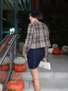 Durrani Popal Plaid Pattern Flap Pocket Open Front Tweed Overcoat In Fall/Winter - Multicolor - View 2