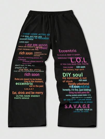 Street Life Pantaloni sportivi casual comodi e ampi con gamba dritta, con stampa in inglese colorata, adatti per autunno/inverno