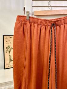 SHEIN VCAY Plus Size Women Casual Drawstring Waist Solid Color Harem Pants, Suitable For Daily Commute - Brown - View 6