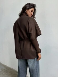 Aloruh Abrigo capa de cuello redondo de unicolor para mujer, abrigo marrón, chaleco, chaqueta sin mangas de color chocolate, estilo "Old Money", elegante para mujer, abrigo de negocios casuales, chaqueta de oficina, abrigo de invierno chic para mujer, moda para otoño/invierno - Café integral - Ver 2