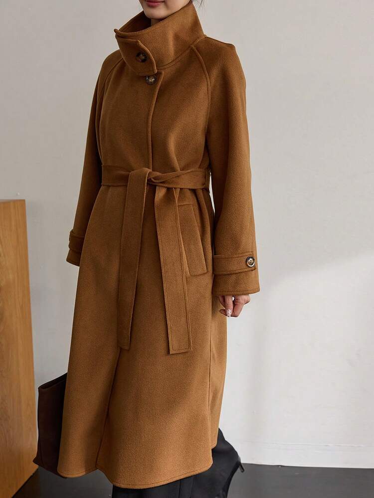 Women's Loose Business Casual Commuter Elegant Long Thick Coat, Regular Overcoat For Autumn & Winter