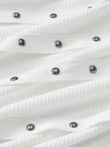 ROMWE Grunge Punk Váy ngắn Kpop cổ tròn không tay đính đá đính đinh tán đính đá cỡ lớn gợi cảm cho nữ mặc đi biển mùa hè dự tiệc lễ Phục sinh - trắng - Xem 4