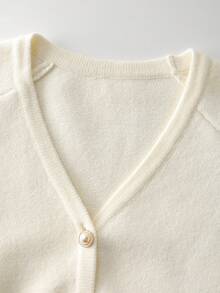 SHEIN Franclia Women's Solid Color Raglan Sleeve Single-Breasted Cardigan With Ruffle Hem, Autumn/Winter - Beige - View 7