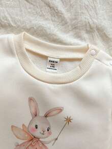 Vintaside Kids 2pcs/Set Apricot Digital Print Rabbit Long Sleeve Top And Floral Rabbit Long Pants Set, Baby/Toddler Girls T-Shirt Outfit