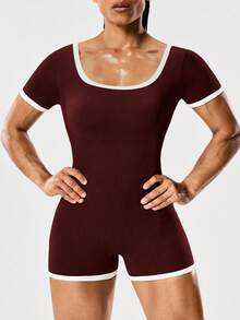 Seamluxe SHEIN Sport Macaquinho Esportivo Bicolor Sem Costura